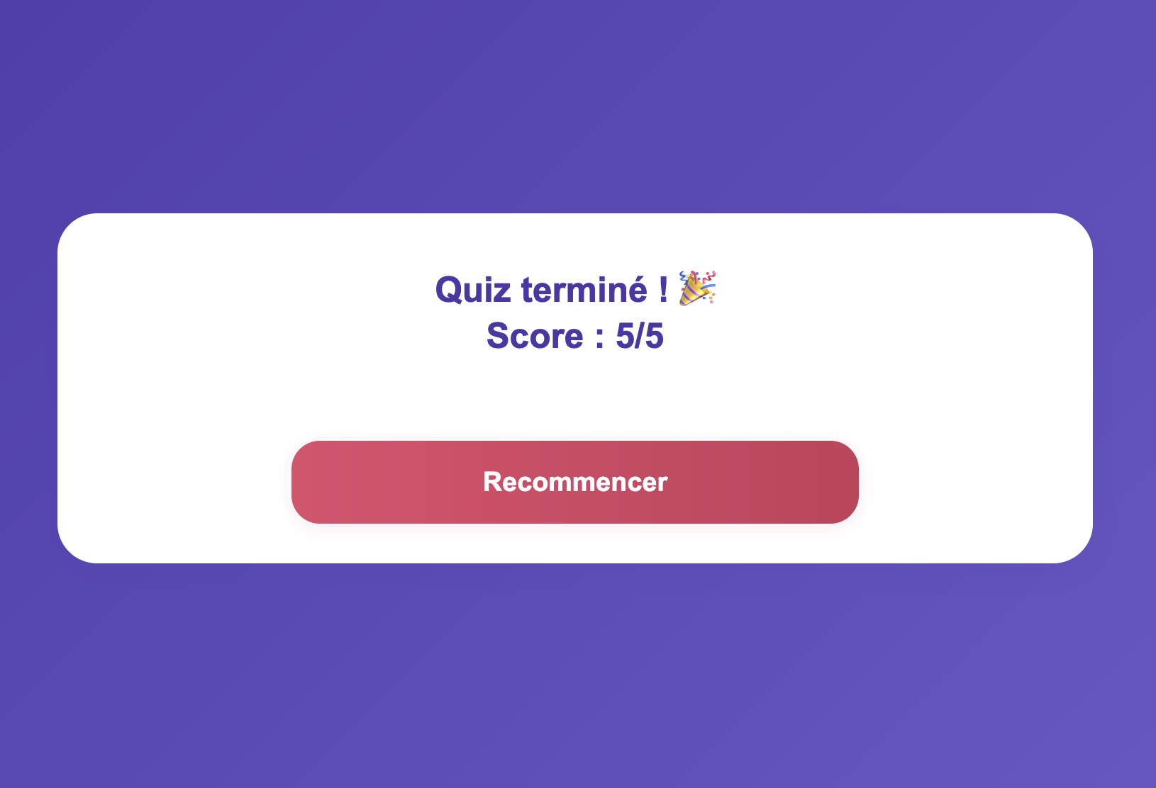 Dernier site : Quizz